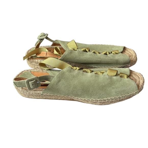 Anthropologie Elysess Women's Suede Green Tie Espadrille Sandals Size 40/9 Boho - Picture 2 of 7